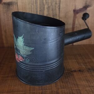 1950s Hunters Hand Flour Sifter Wood Handle Primitive Tole Painted Strawberries